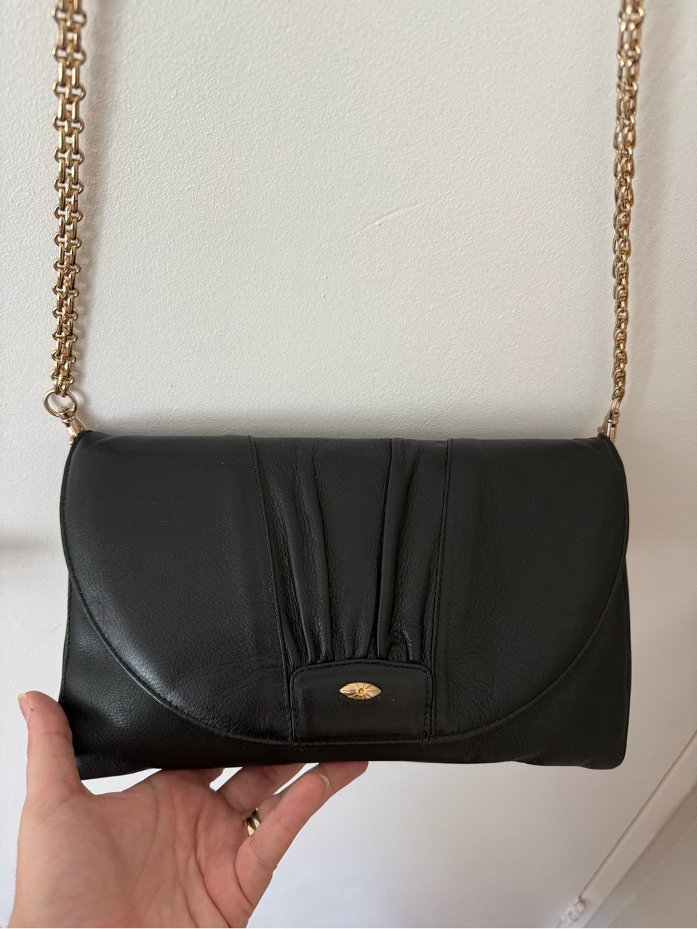 Black Leather Chain Shoulder Crossbody Bag